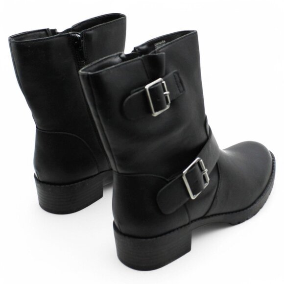 Style Company Womens Black Double Strap Motorcycle Buckle Accent Comfort Gianara - Picture 5 of 8